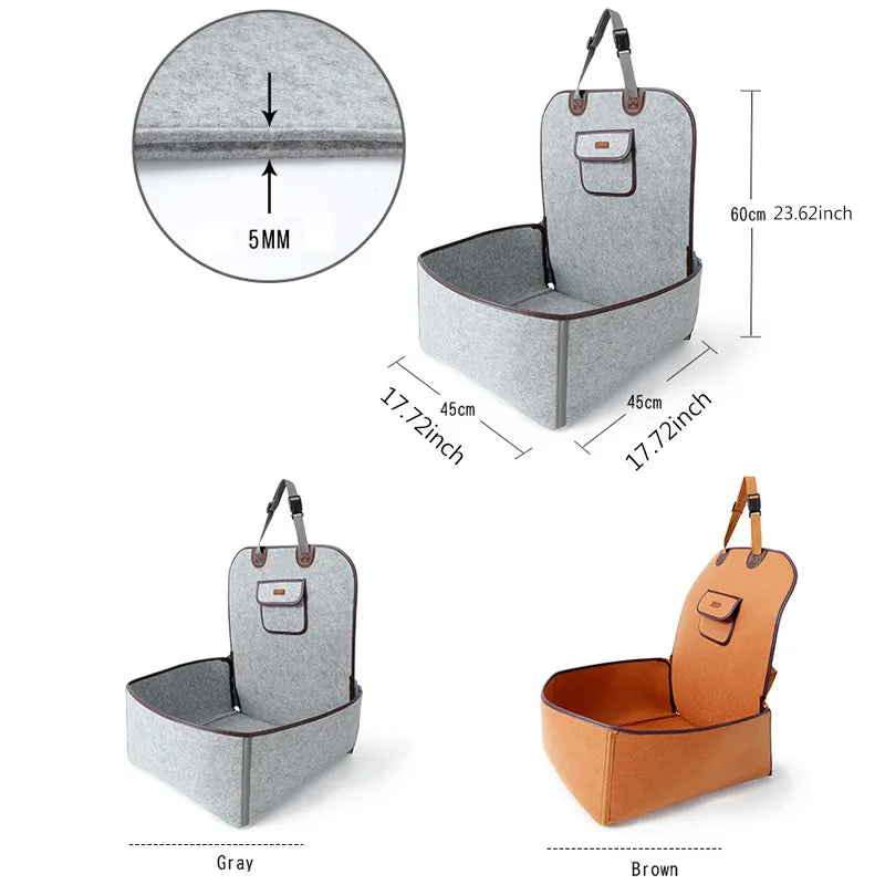 Car seat cover with dimensions and color options on a white background