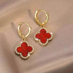 Lucky Clover Leaf Earrings | Gold-Plated Silver with Crystal Accents