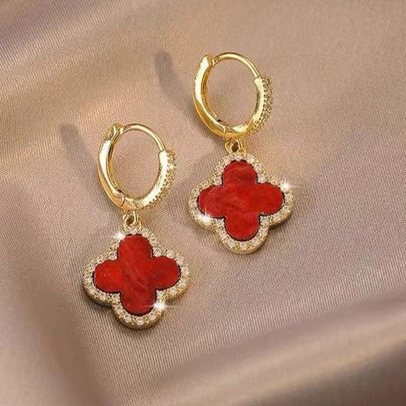 Lucky Clover Leaf Earrings | Gold-Plated Silver with Crystal Accents
