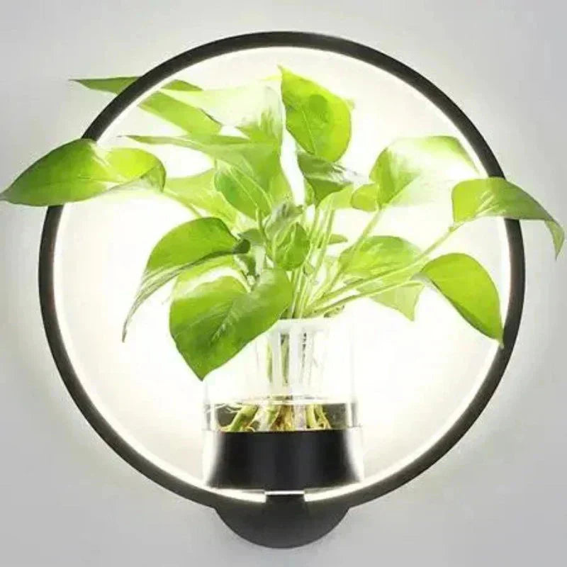 LED Plant Wall Light with Glass Vase | Warm Backlight, Metal Frame