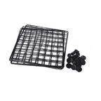Black wire mesh tray with straps on a white background