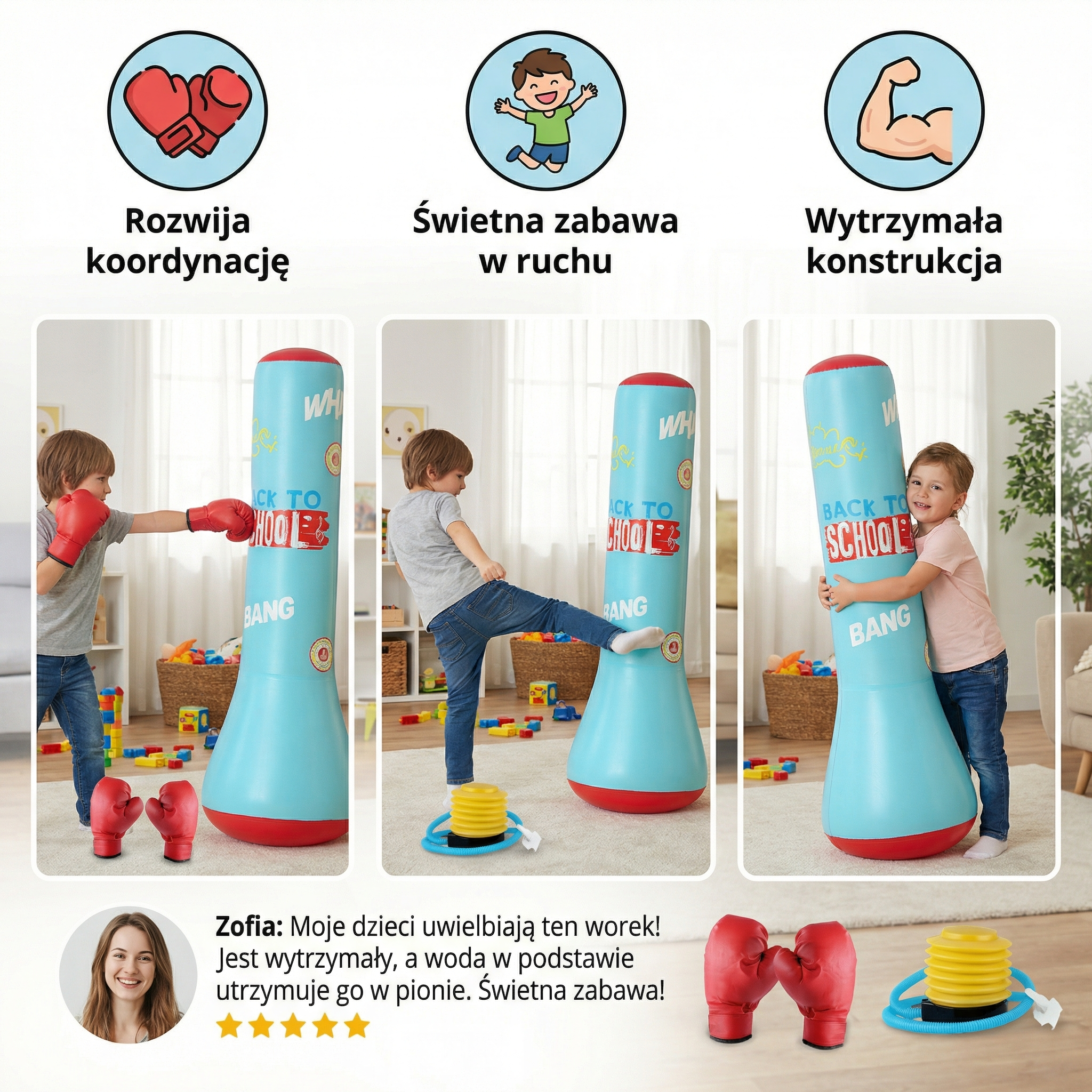 Kids Inflatable Punching Bag | Water Base, Soft Padding, Indoor/Outdoor