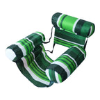 Green and white striped inflatable chair on a white background