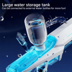 Large water storage tank with external water bottles on a blue background
