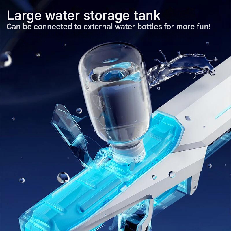 Large water storage tank with external water bottles on a blue background