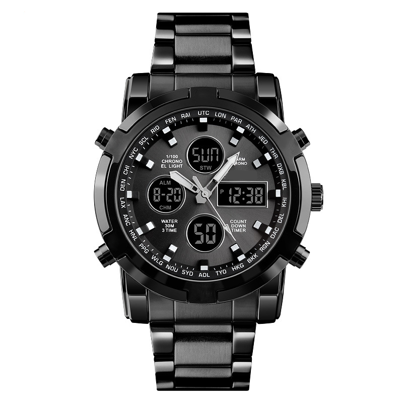 Black wrist watch on a white background