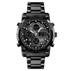 Black wrist watch on a white background