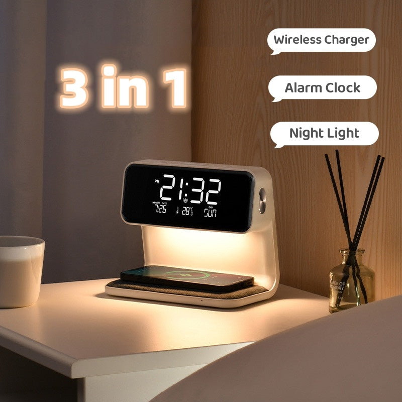 3-in-1 Alarm Clock | Wireless Charger & Dimmable Night Light