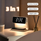 3-in-1 Alarm Clock | Wireless Charger & Dimmable Night Light
