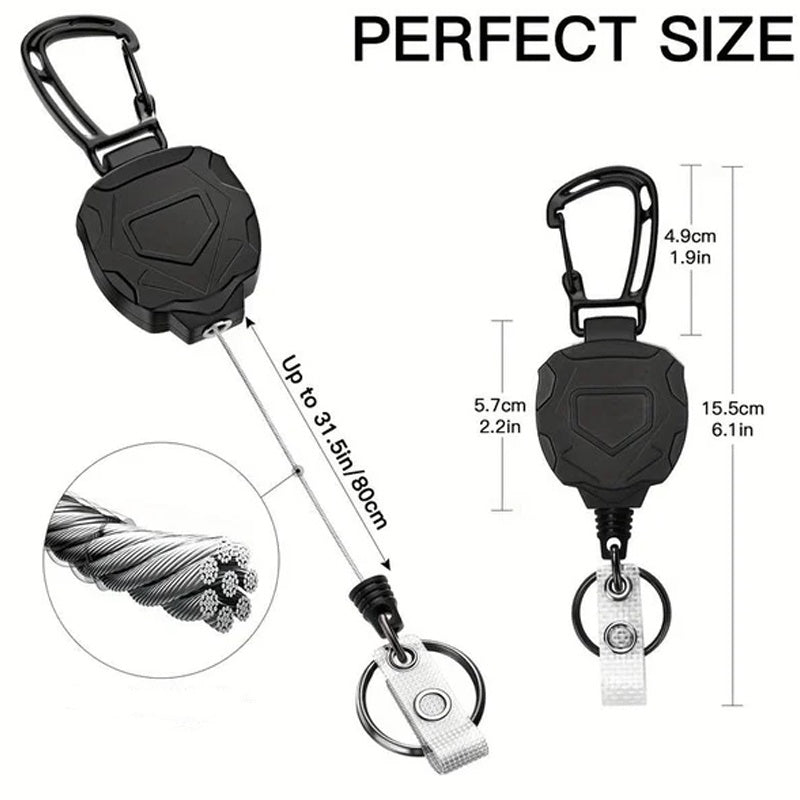 Retractable ID Holder | 80cm Reach, 360° Rotation, Carabiner Clip