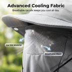 Gray cap with advanced cooling fabric features, highlighting breathable ice silk material and breathable mesh.