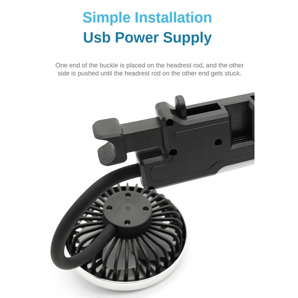 Black USB power supply with installation instructions on a white background