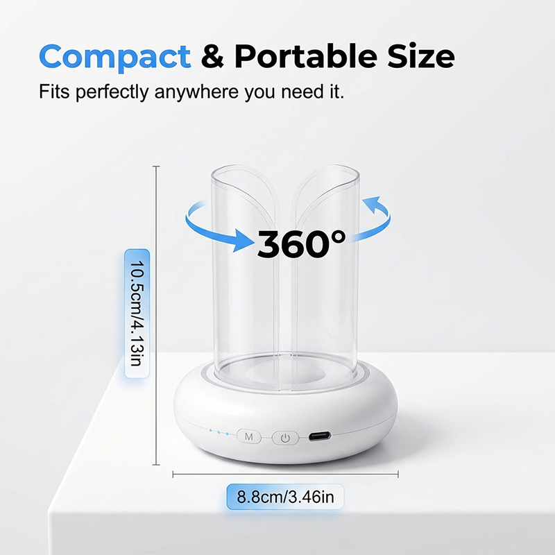 Compact and portable device with measurement details on a white background