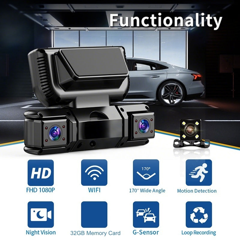 4-Channel Dashcam | 360° Surround View, Night Vision, GPS, WiFi