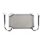 Mesh baby bath seat with handles and suction cups on a white background