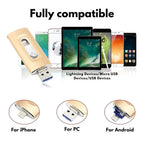 USB device compatible with various devices including smartphones, tablets, and computers.