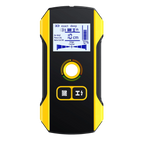 Yellow and black laser measure device on a white background