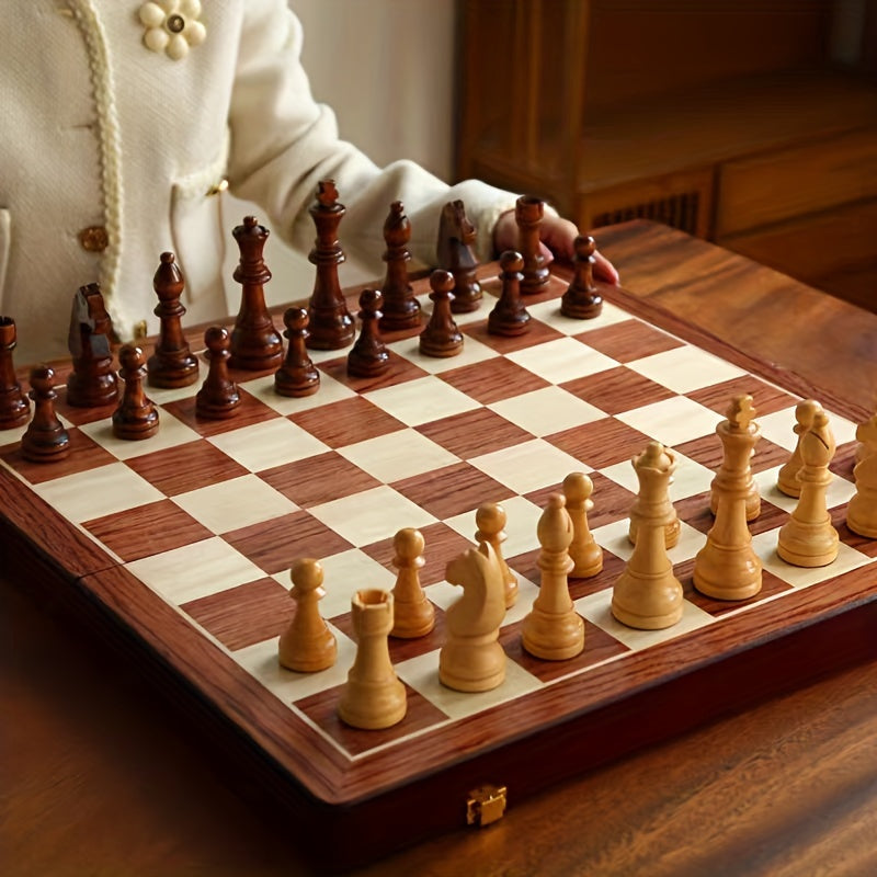 Foldable Wooden Chess Set with Storage | Complete with Pieces & Extra Queens
