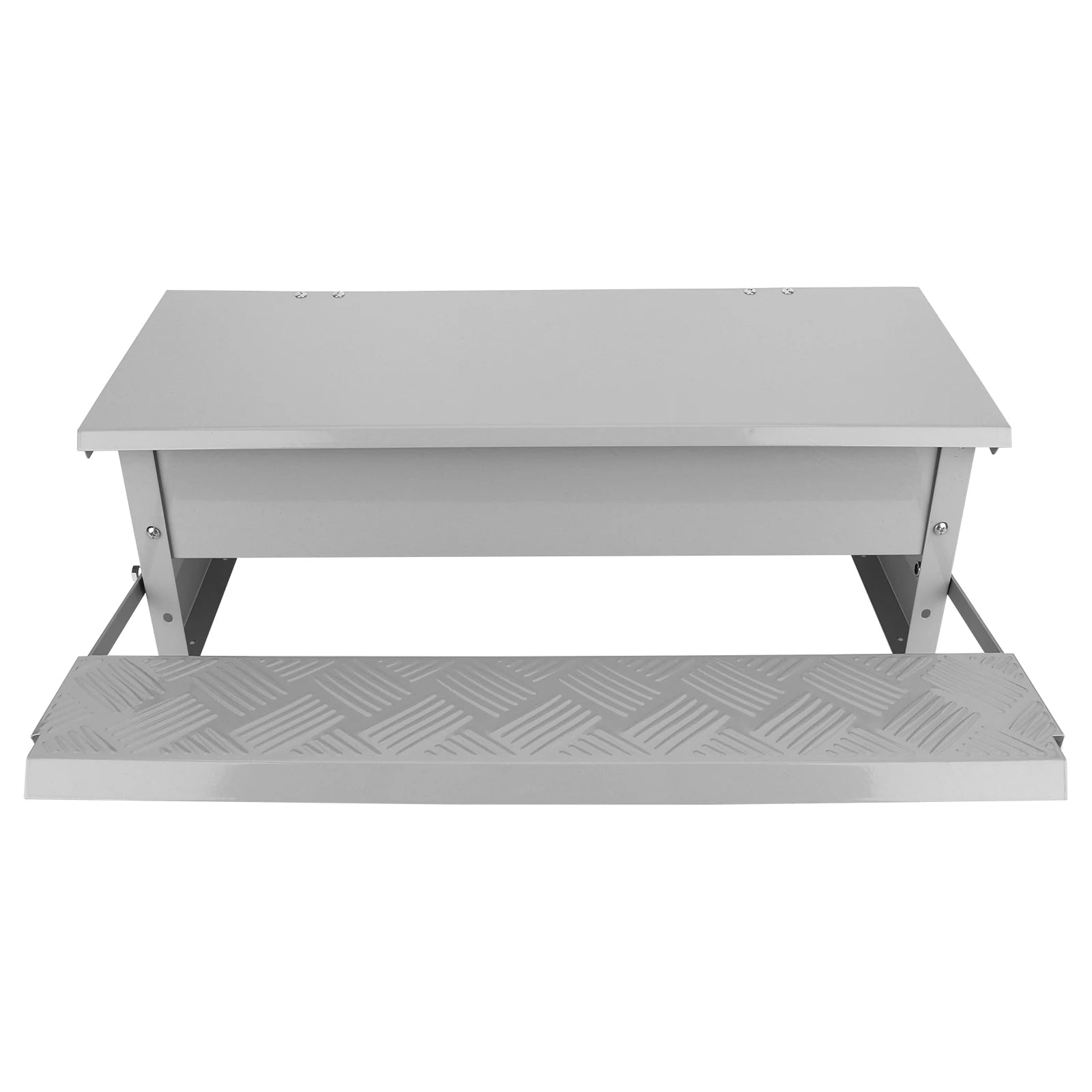 Metal step stool with platform on a white background