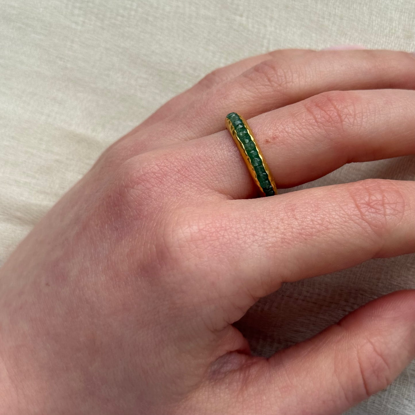24ct Gold Emerald Infinity Hammered Ring | Ram Rijal