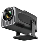 Black camera with lens on a white background