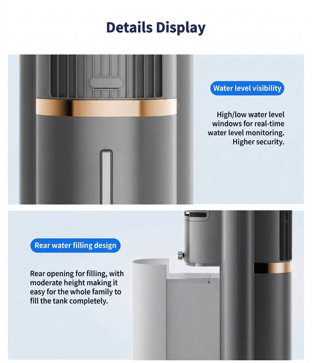 Product details display with water level visibility and rear filling design features.