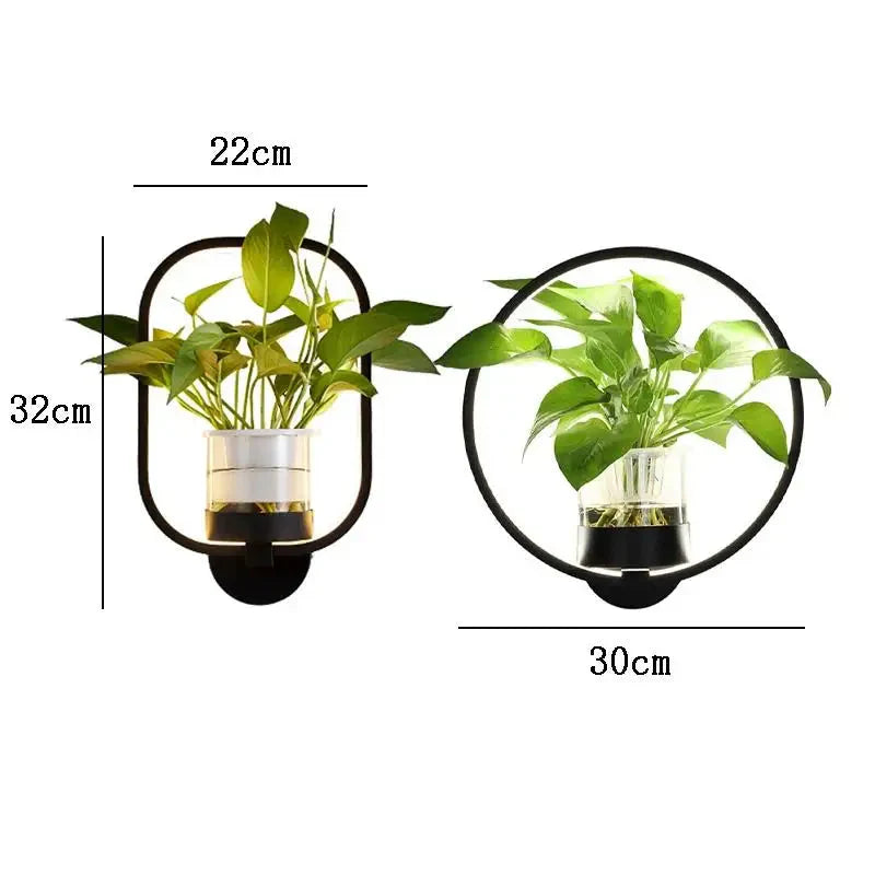 LED Plant Wall Light with Glass Vase | Warm Backlight, Metal Frame