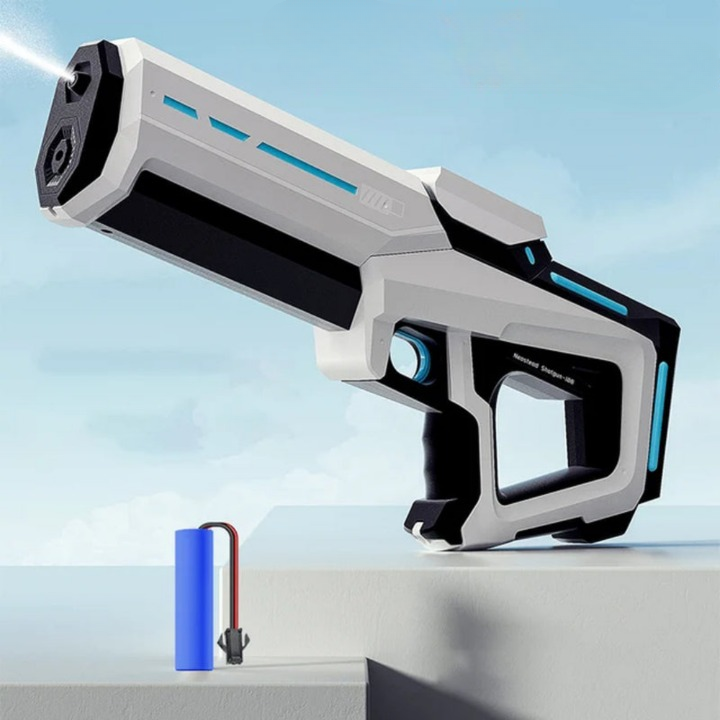  futuristic handheld device with a light on a blue gradient background