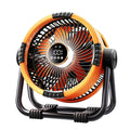 Orange and black fan with digital display on a white background