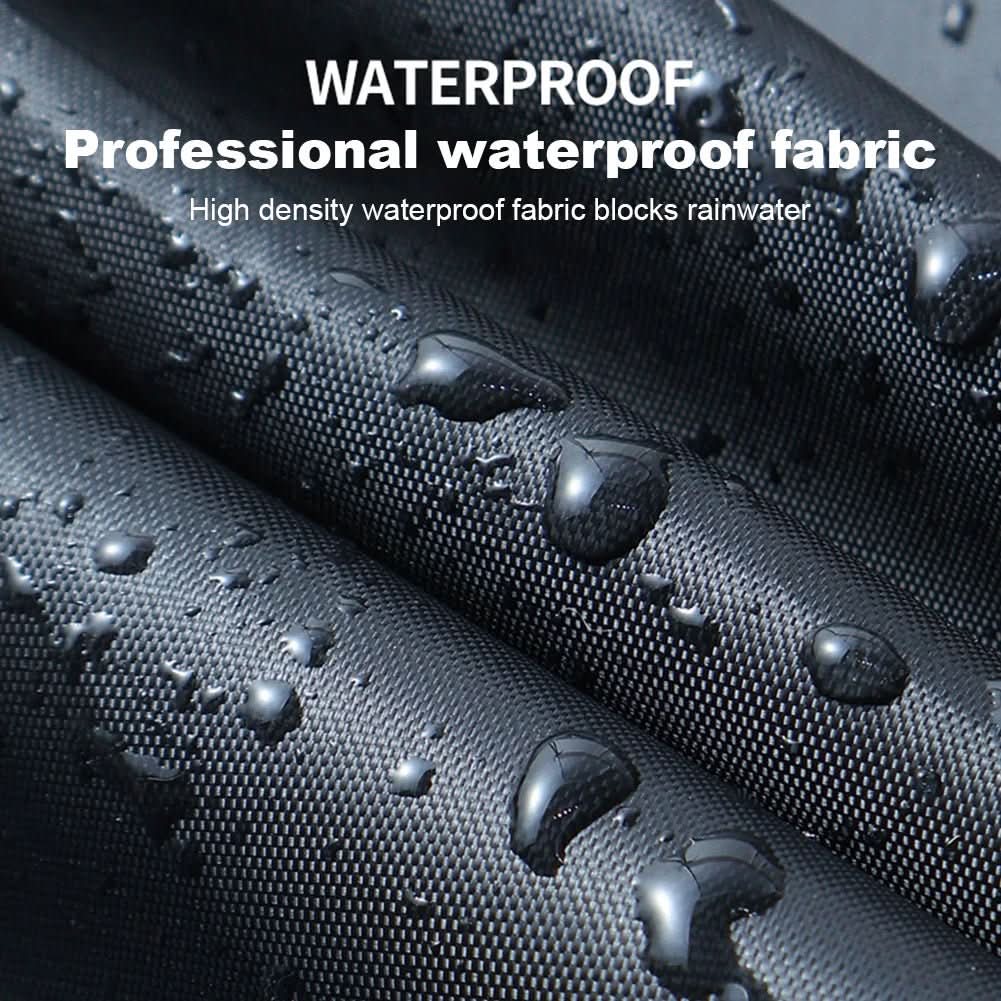 Waterproof fabric with water droplets and text highlighting its properties.
