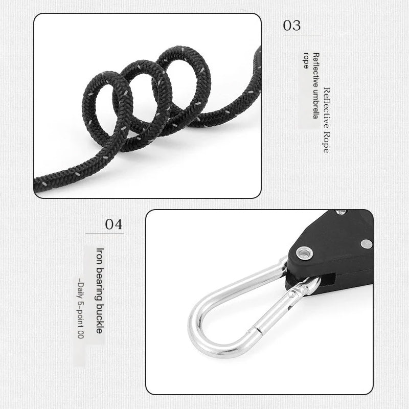 Reflective rope with iron bearing buckle on a white background