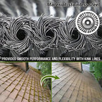 Stainless steel wire mesh with kink lines used for roof cleaning, showing effectiveness on a roof.