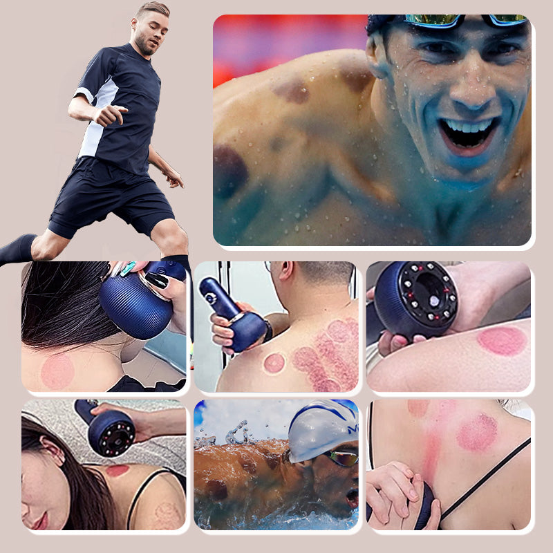 Collage of people using a massage gun with various settings and applications.