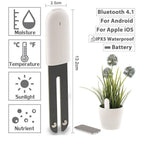 Smart plant sensor with dimensions and features on a white background