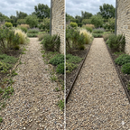 Garden pathway with pebbles and plants, before and after editing.