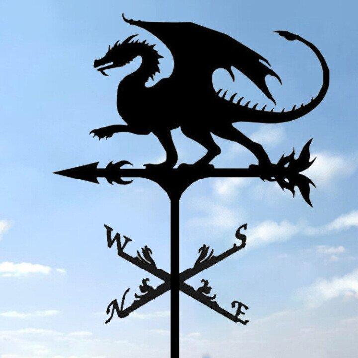 Dragon-shaped weather vane against a blue sky