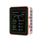 Digital air quality monitor with a red border on a white background