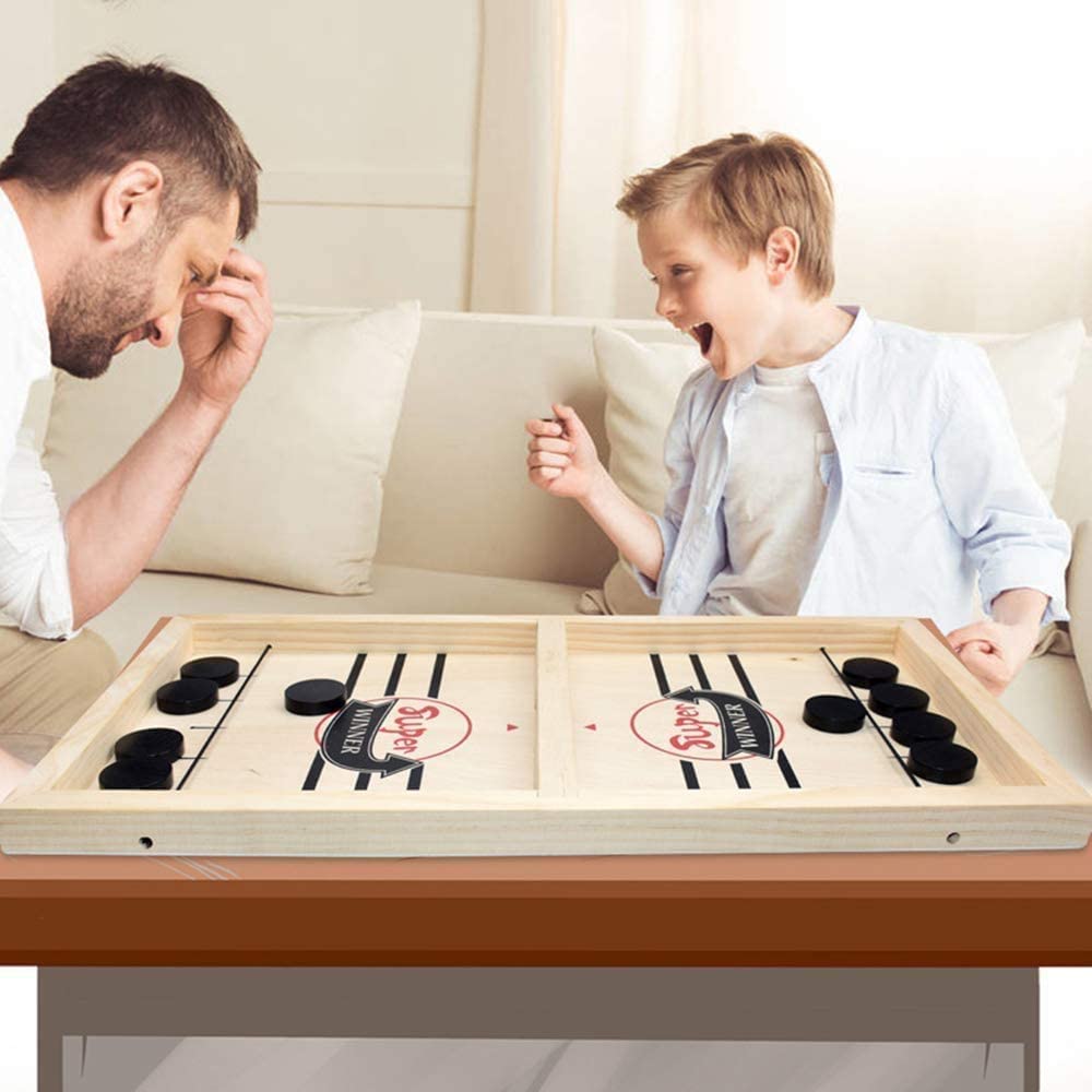 2-in-1 Table Football & Shuffleboard | Wooden Board, 58 x 31cm