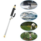 Car wash spray gun with various uses shown on a white background