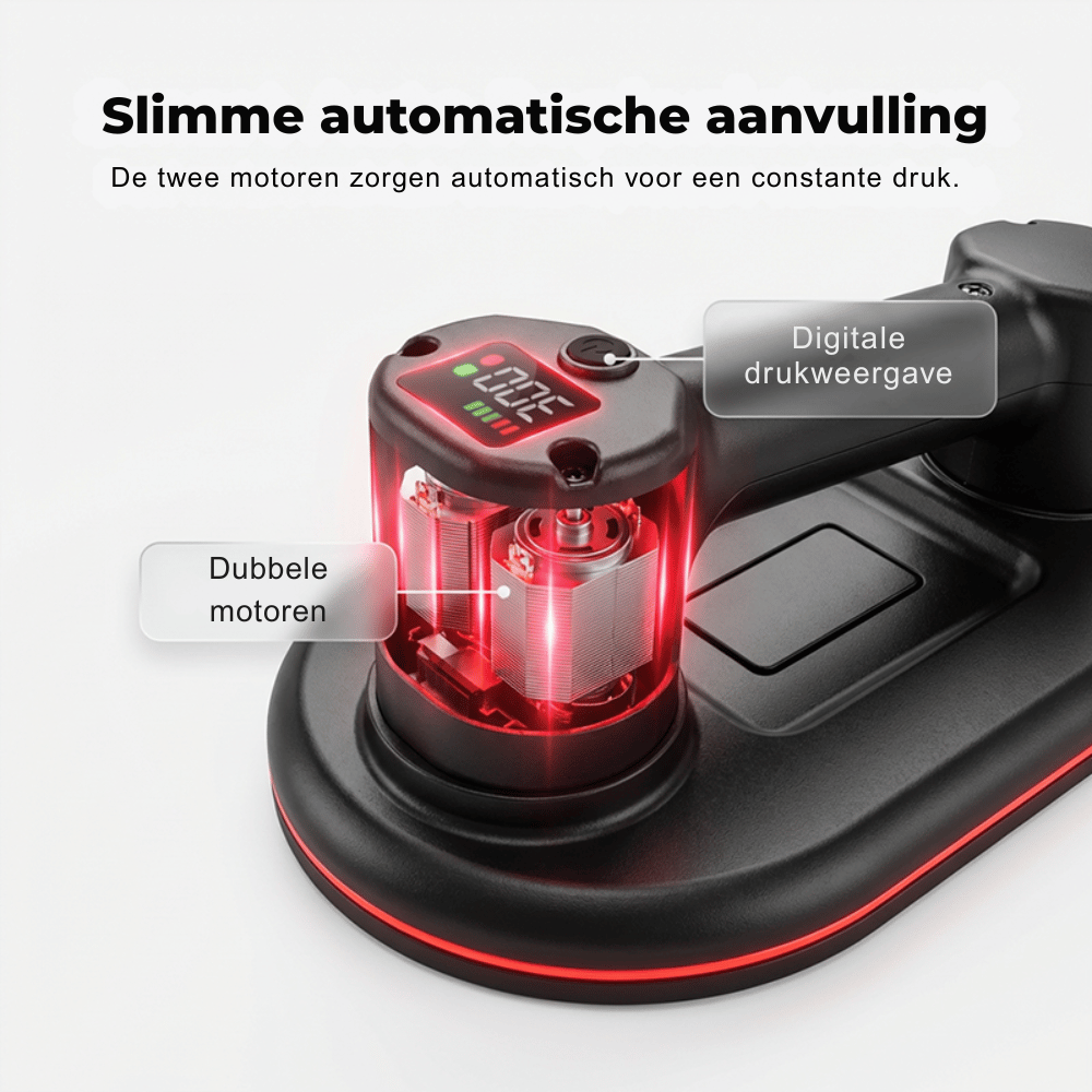 Automotive pressure pump with digital display and text on a white background