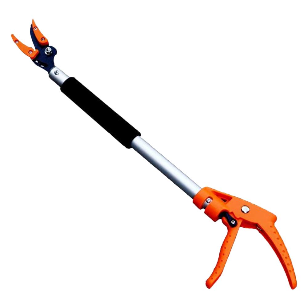 Gardening tool with orange and black handles on a white background