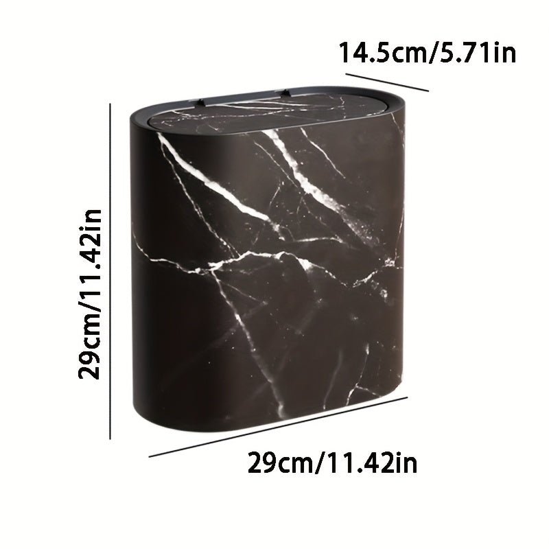 Black marble-patterned cylindrical object with dimensions labeled on a white background