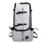 Gray backpack with black straps on a white background