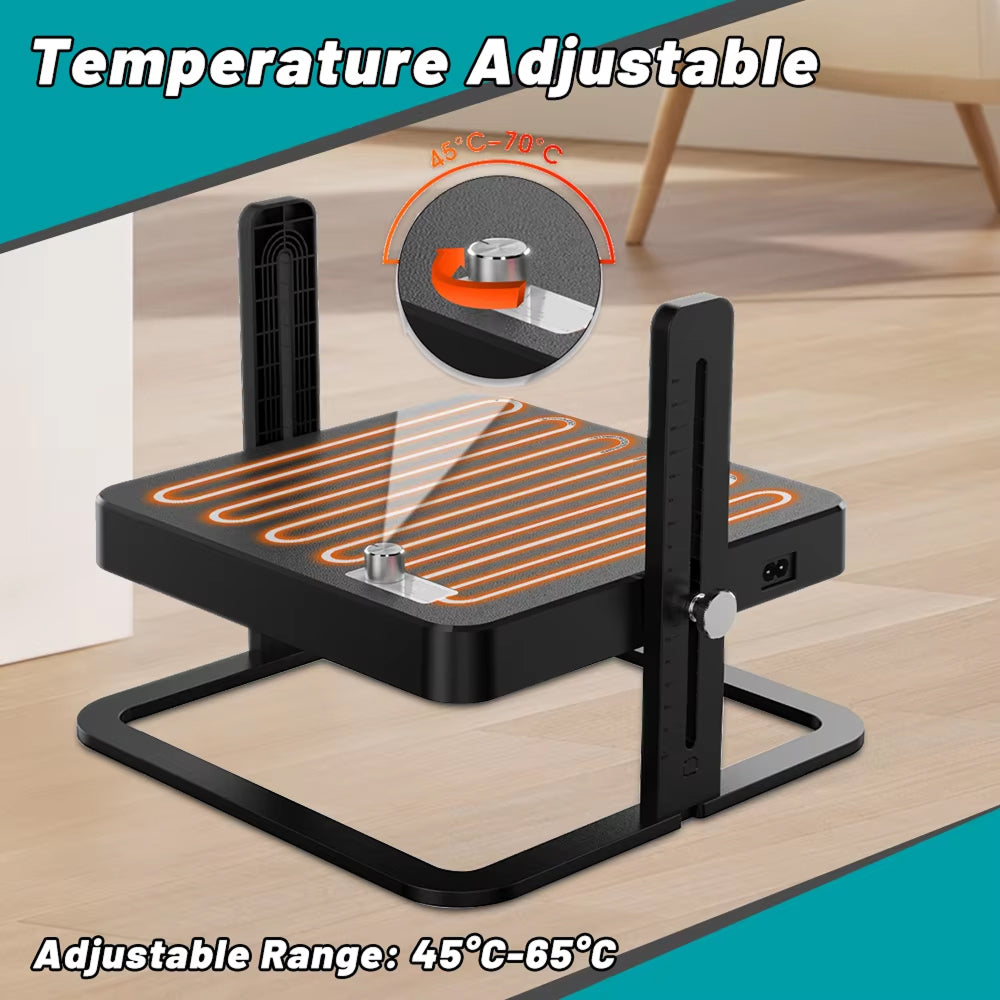 Temperature adjustable device on a wooden surface with text indicating adjustable range.