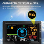 Weather station display with customizable alerts against a sky background