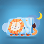 Children's pillow with lion design on a blue background