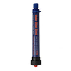 Water filter straw with blue and black design on a white background