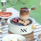 Compact Round Charcoal Grill | 28cm, Stainless Steel Grate, Wood Handles