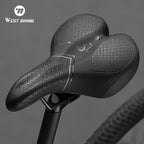 Bicycle saddle with textured surface and West Biking logo on a gray background