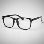 Black eyeglasses on a light gray background